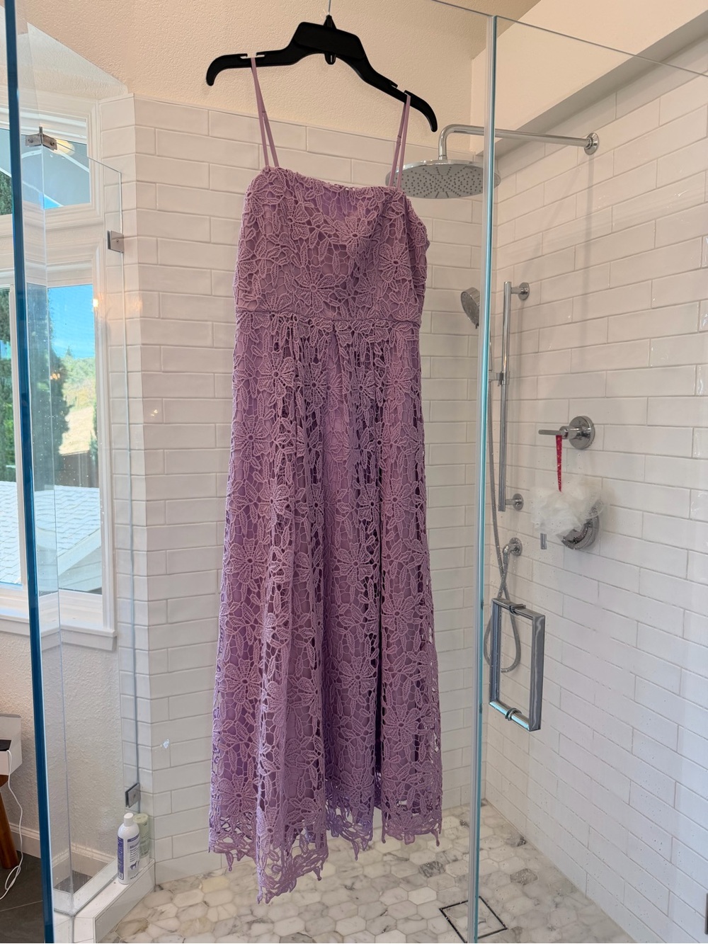 Astr Lilac Floral Lace Midi Dress with Spaghetti Straps - Picture 1 of 2